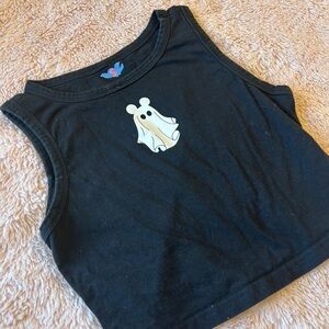 Black Mickey Ghost Print Cropped Tank Top